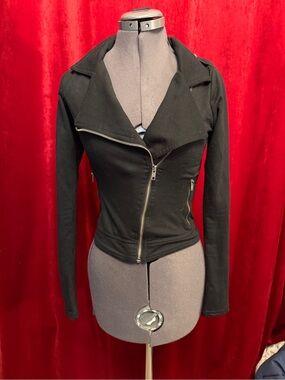Y2K Black Asymmetrical Zip Moto Jacket